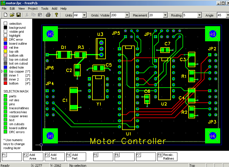 显示多层 PCB 布局的免费 PCB 设计工具界面的屏幕截图。 显示多层 PCB 布局的免费 PCB 设计工具界面的屏幕截图。