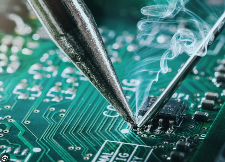 用于 SMT 组装的带有焊膏的 PCB 模板特写 用于 SMT 组装的带有焊膏的 PCB 模板特写