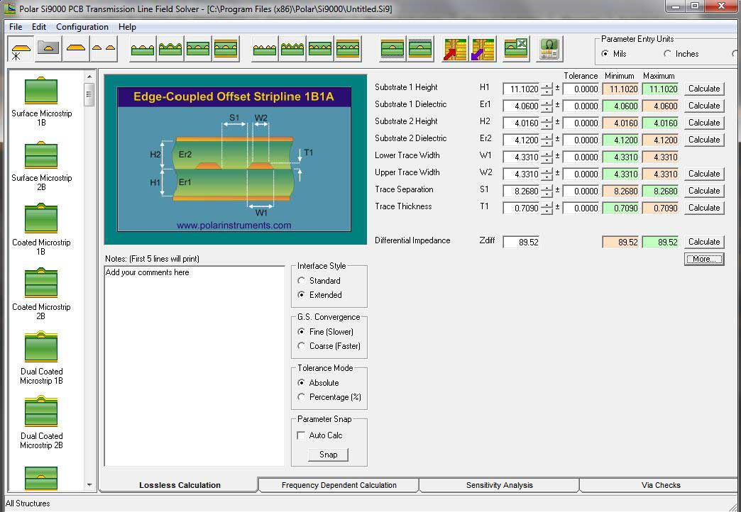 显示阻抗计算和材料选择的PCB叠层软件界面 显示阻抗计算和材料选择的PCB叠层软件界面