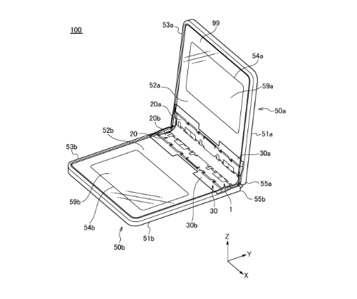 可折叠手机设计，展示带有柔性 PCB 的铰链